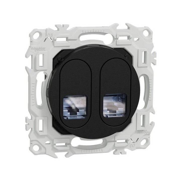 Schneider Odace - prise double RJ45 - Cat6A STP grade 3TV - noir onyx - Réf : S940487