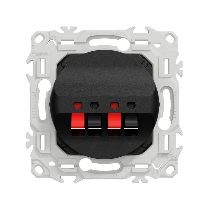 Schneider Odace - prise haut-parleurs double 2 sorties - à poussette - noir onyx - Réf : S940488