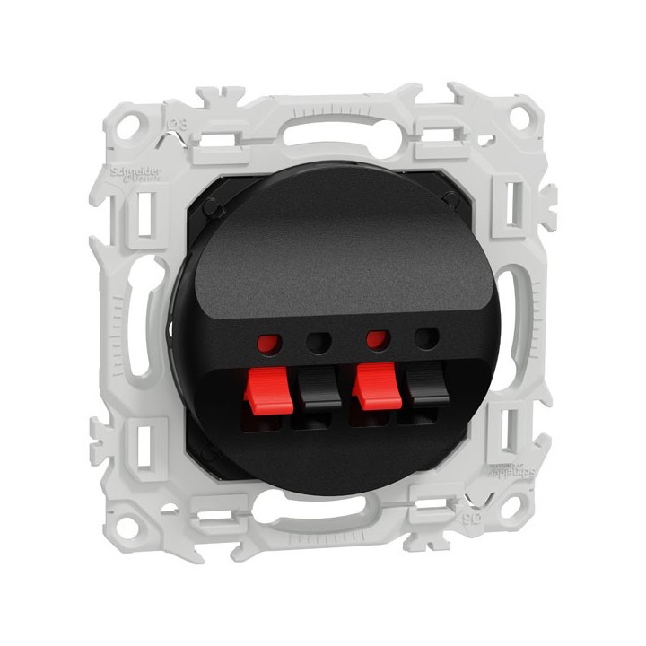 Schneider Odace - prise haut-parleurs double 2 sorties - à poussette - noir onyx - Réf : S940488