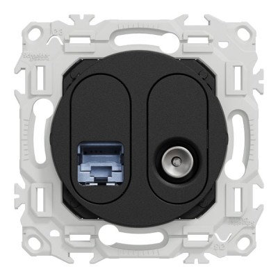Schneider Odace - prise mixte RJ45 Cat.6 STP + TV - noir onyx - Réf : S940141