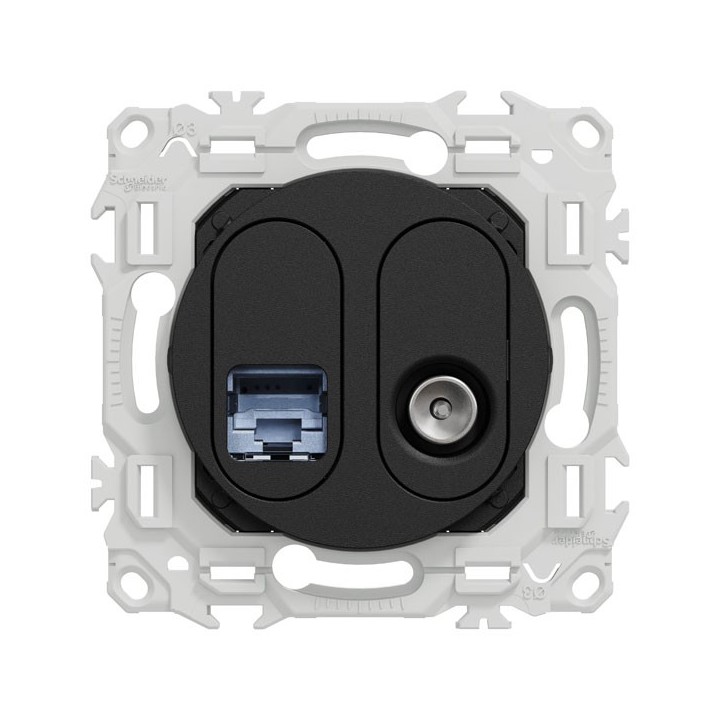 Schneider Odace - prise mixte RJ45 Cat.6 STP + TV - noir onyx - Réf : S940141