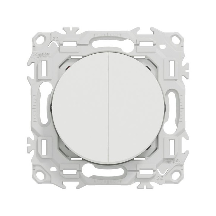 Schneider Odace - double va-et-vient ou poussoir avec griffes - 10AX - blanc craie - Réf : S925214
