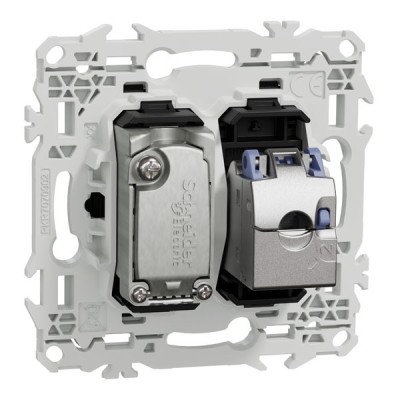 Schneider Odace - prise mixte RJ45 Cat.6 STP + TV - noir onyx - Réf : S940141