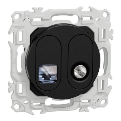Schneider Odace - prise mixte RJ45 Cat.6 STP + TV - noir onyx - Réf : S940141