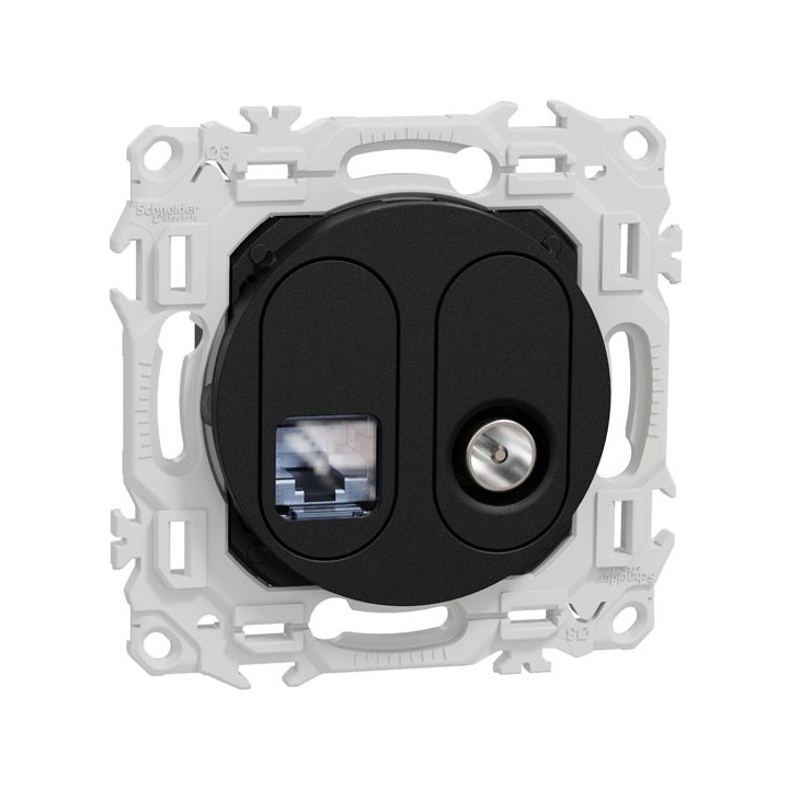 Schneider Odace - prise mixte RJ45 Cat.6 STP + TV - noir onyx - Réf : S940141