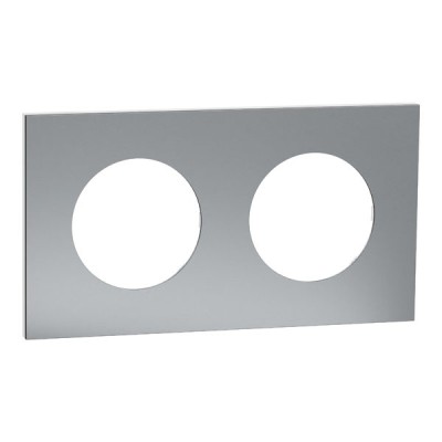 Schneider Odace Métal - plaque de finition 2 postes - effet Titane support blanc - Réf : S910704