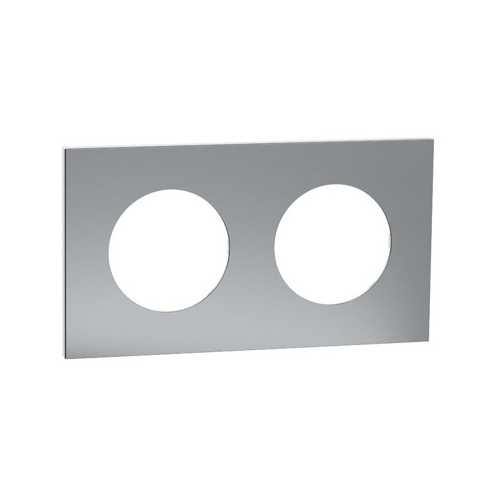 Schneider Odace Métal - plaque de finition 2 postes - effet Titane support blanc - Réf : S910704