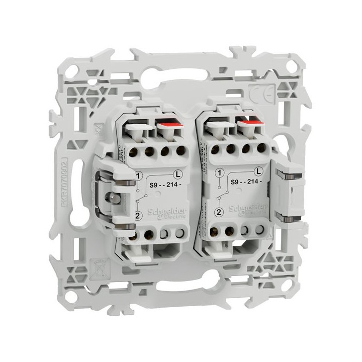 Schneider Odace - double va-et-vient ou poussoir avec griffes - 10AX - blanc craie - Réf : S925214