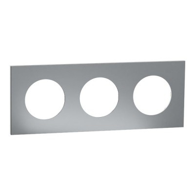 Schneider Odace Métal - plaque de finition 3 postes - effet Titane support blanc - Réf : S910706