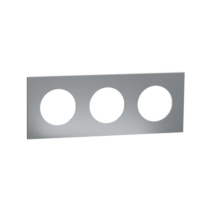 Schneider Odace Métal - plaque de finition 3 postes - effet Titane support blanc - Réf : S910706