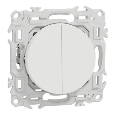 Schneider Odace - double va-et-vient ou poussoir avec griffes - 10AX - blanc craie - Réf : S925214