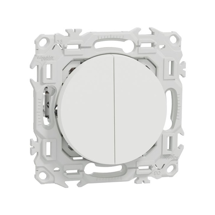 Schneider Odace - double va-et-vient ou poussoir avec griffes - 10AX - blanc craie - Réf : S925214