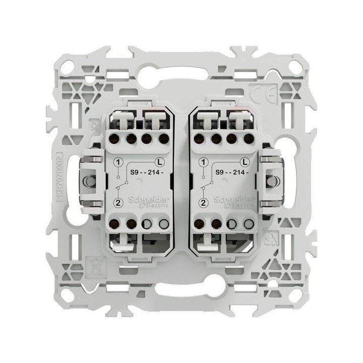 Schneider Odace - double va-et-vient ou poussoir avec griffes - 10AX - blanc craie - Réf : S925214