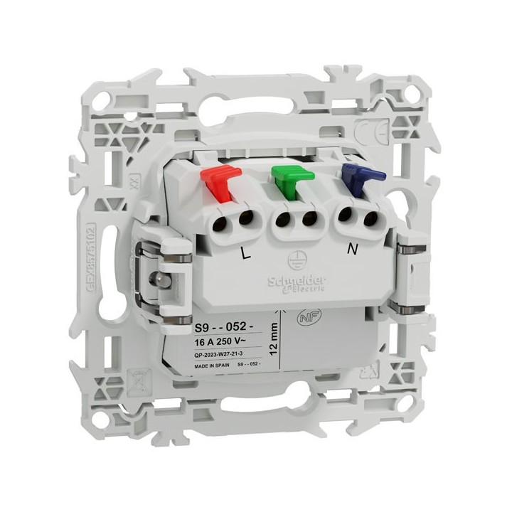 Schneider Odace - prise 2P+T affleurante avec griffes - bornes automatiques - blanc craie - Réf : S925052
