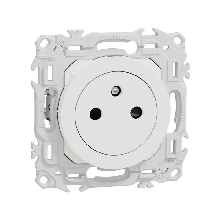 Schneider Odace - prise 2P+T affleurante avec griffes - bornes automatiques - blanc craie - Réf : S925052