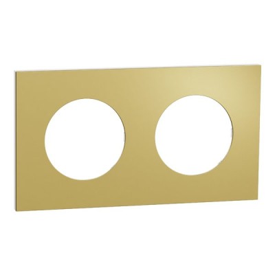 Schneider Odace Métal - plaque de finition 2 postes - effet Laiton support blanc - Réf : S911704
