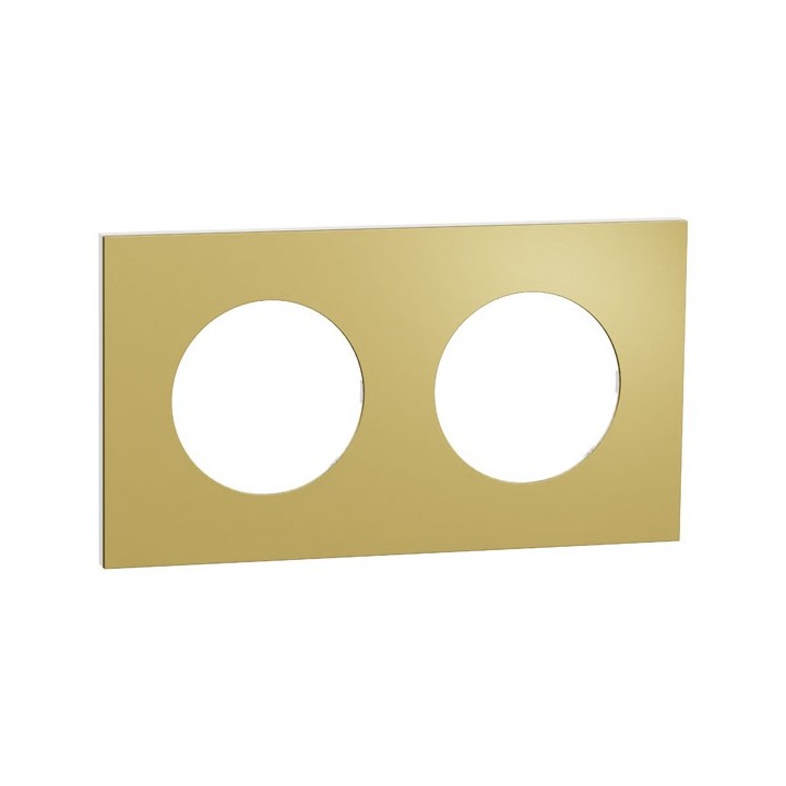 Schneider Odace Métal - plaque de finition 2 postes - effet Laiton support blanc - Réf : S911704