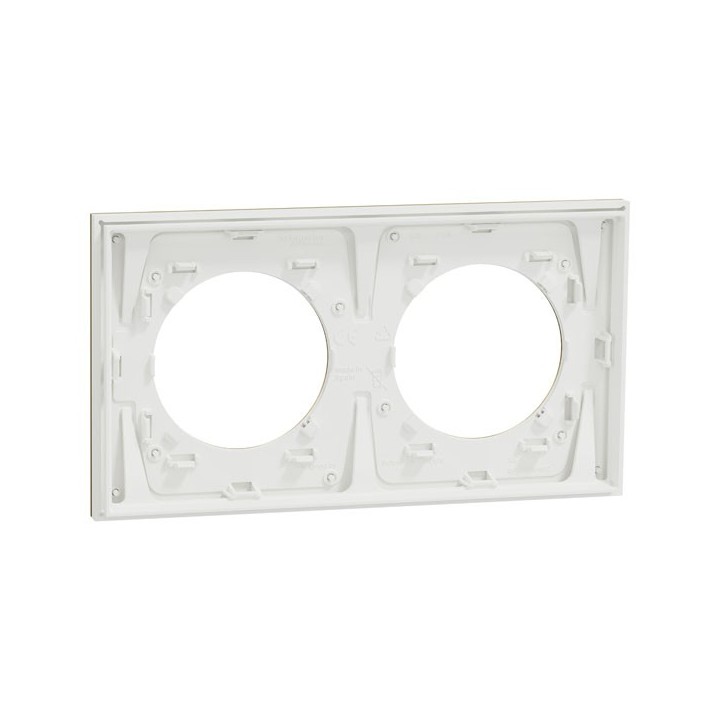 Schneider Odace Métal - plaque de finition 2 postes - effet Laiton support blanc - Réf : S911704