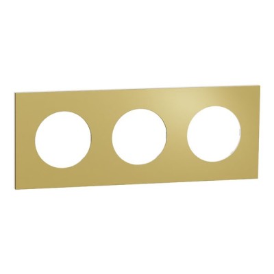 Schneider Odace Métal - plaque de finition 3 postes - effet Laiton support blanc - Réf : S911706