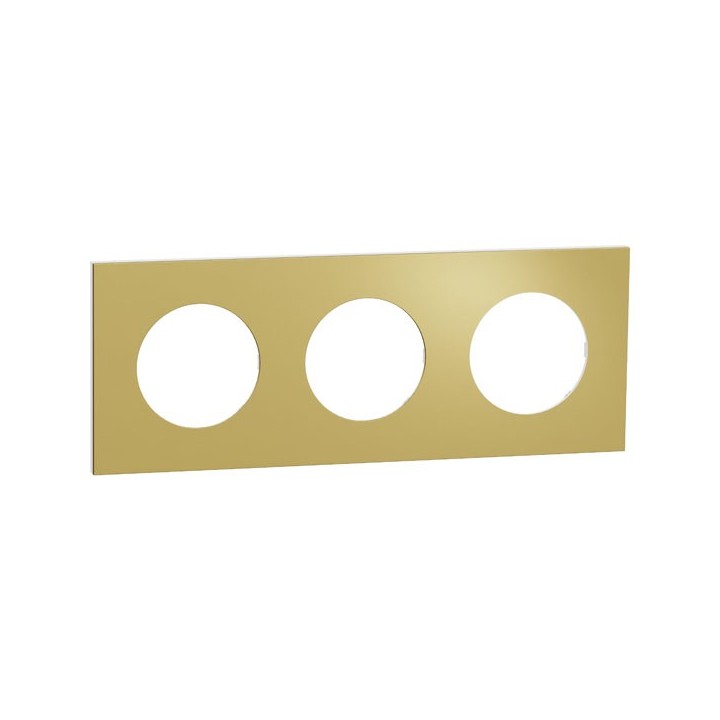 Schneider Odace Métal - plaque de finition 3 postes - effet Laiton support blanc - Réf : S911706