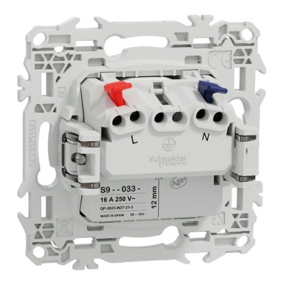 Schneider Odace - prise 2P affleurante avec griffes - bornes automatiques - blanc craie - Réf : S925033