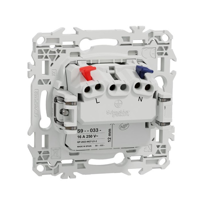 Schneider Odace - prise 2P affleurante avec griffes - bornes automatiques - blanc craie - Réf : S925033