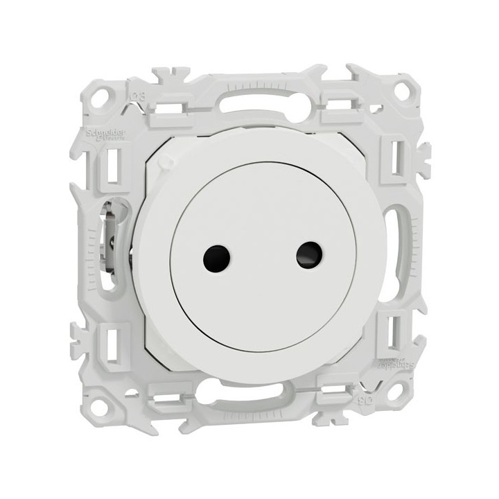 Schneider Odace - prise 2P affleurante avec griffes - bornes automatiques - blanc craie - Réf : S925033