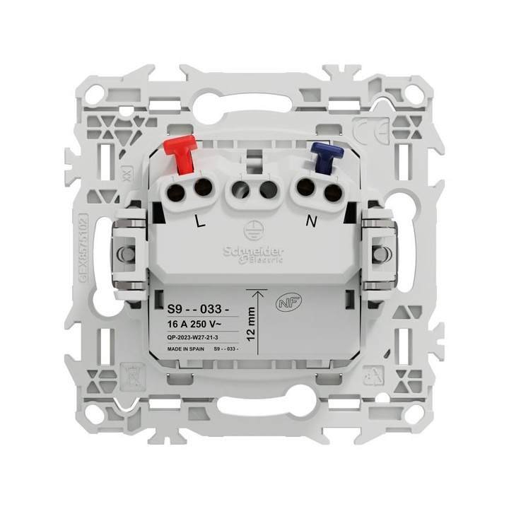 Schneider Odace - prise 2P affleurante avec griffes - bornes automatiques - blanc craie - Réf : S925033