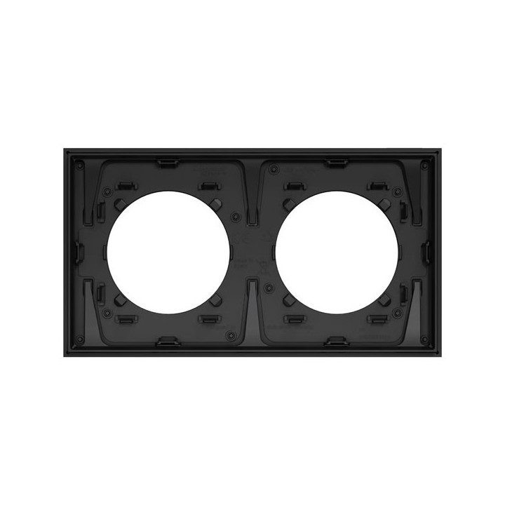 Schneider Odace Métal - plaque de finition 2 postes - effet Perle Noire support noir - Réf : S912704