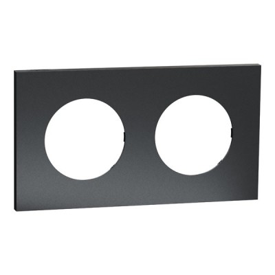 Schneider Odace Métal - plaque de finition 2 postes - effet Perle Noire support noir - Réf : S912704