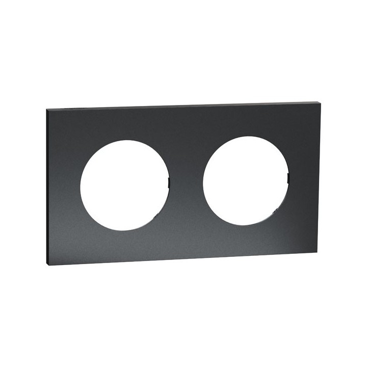 Schneider Odace Métal - plaque de finition 2 postes - effet Perle Noire support noir - Réf : S912704
