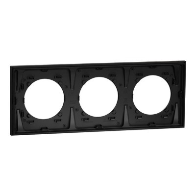 Schneider Odace Métal - plaque de finition 3 postes - effet Perle Noire support noir - Réf : S912706