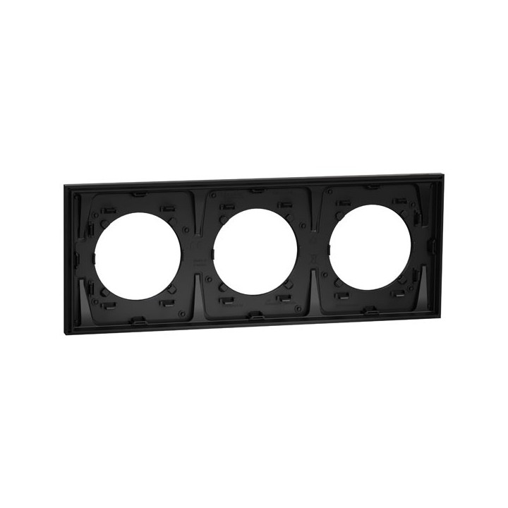 Schneider Odace Métal - plaque de finition 3 postes - effet Perle Noire support noir - Réf : S912706