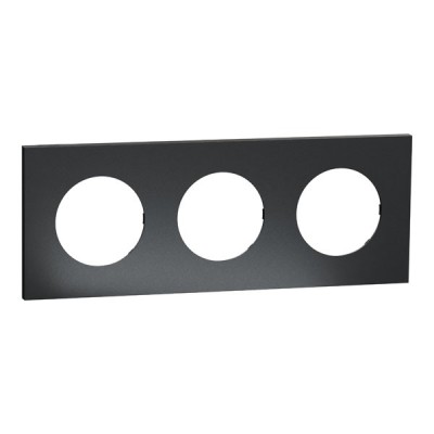 Schneider Odace Métal - plaque de finition 3 postes - effet Perle Noire support noir - Réf : S912706