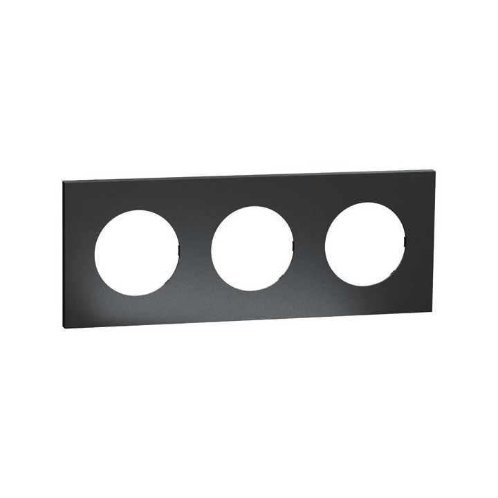 Schneider Odace Métal - plaque de finition 3 postes - effet Perle Noire support noir - Réf : S912706