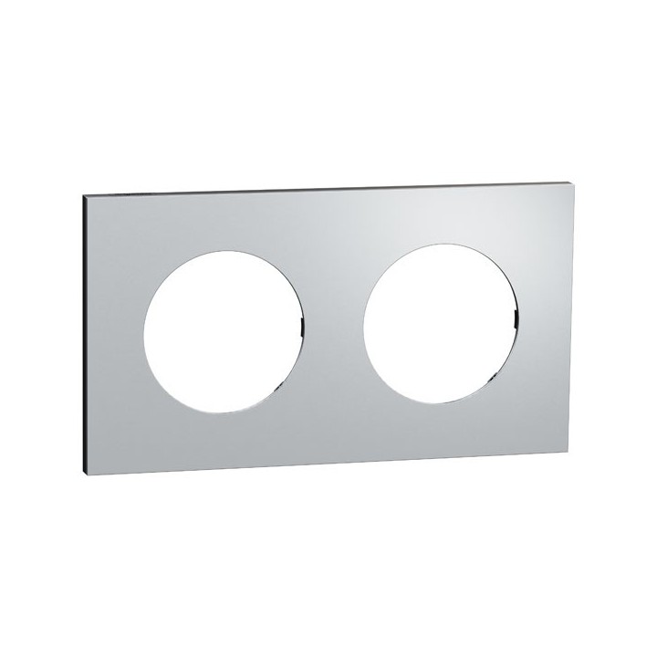 Schneider Odace Métal - plaque de finition 2 postes - effet Aluminium support noir - Réf : S913704