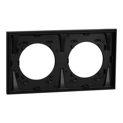 Schneider Odace Métal - plaque de finition 2 postes - effet Aluminium support noir - Réf : S913704