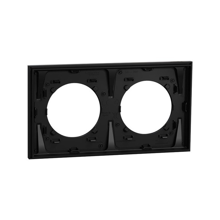 Schneider Odace Métal - plaque de finition 2 postes - effet Aluminium support noir - Réf : S913704
