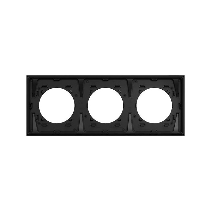 Schneider Odace Métal - plaque de finition 3 postes - effet Aluminium support noir - Réf : S913706