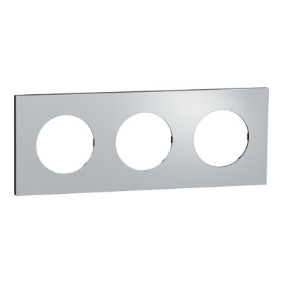 Schneider Odace Métal - plaque de finition 3 postes - effet Aluminium support noir - Réf : S913706
