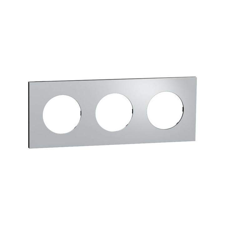 Schneider Odace Métal - plaque de finition 3 postes - effet Aluminium support noir - Réf : S913706