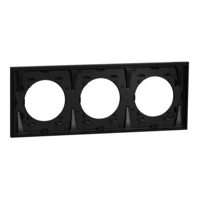 Schneider Odace Métal - plaque de finition 3 postes - effet Aluminium support noir - Réf : S913706