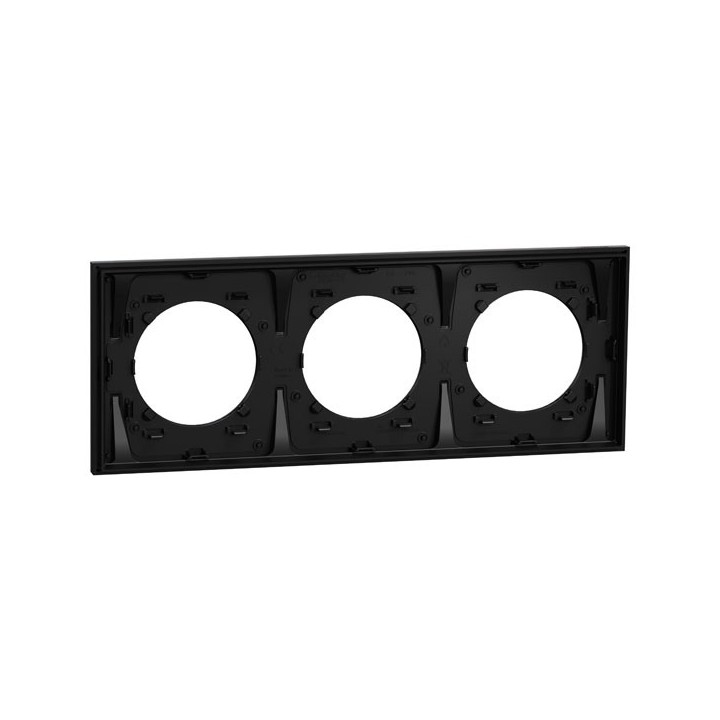 Schneider Odace Métal - plaque de finition 3 postes - effet Aluminium support noir - Réf : S913706