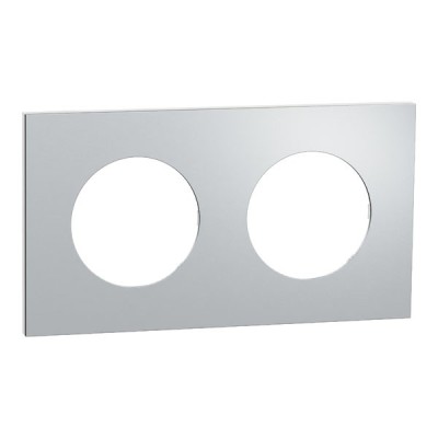 Schneider Odace Métal - plaque de finition 2 postes - effet Aluminium support blanc - Réf : S914704