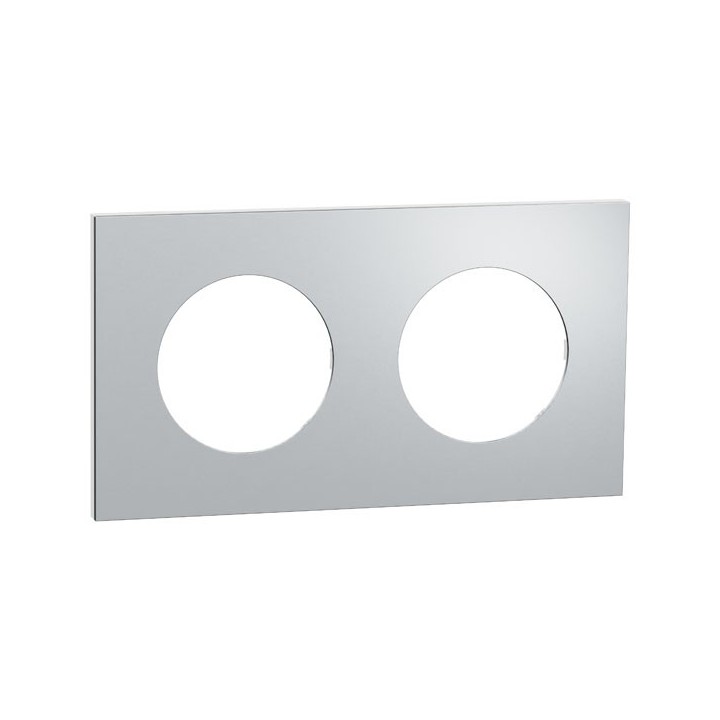 Schneider Odace Métal - plaque de finition 2 postes - effet Aluminium support blanc - Réf : S914704