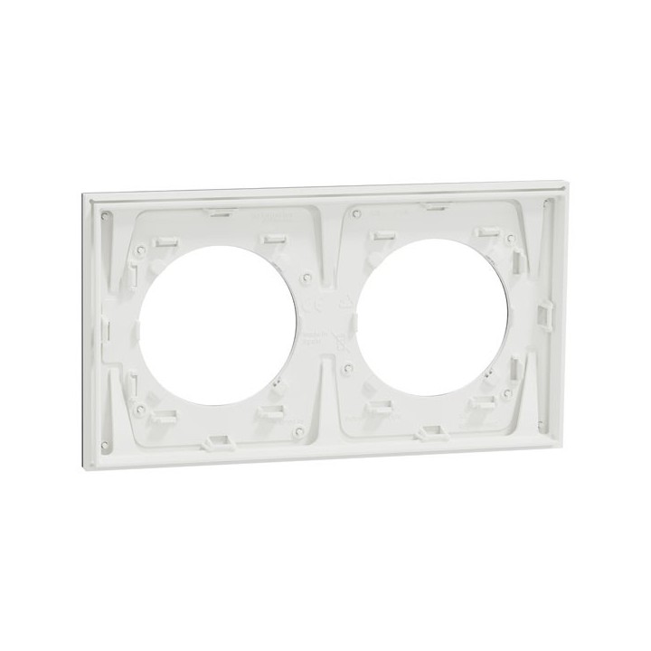 Schneider Odace Métal - plaque de finition 2 postes - effet Aluminium support blanc - Réf : S914704