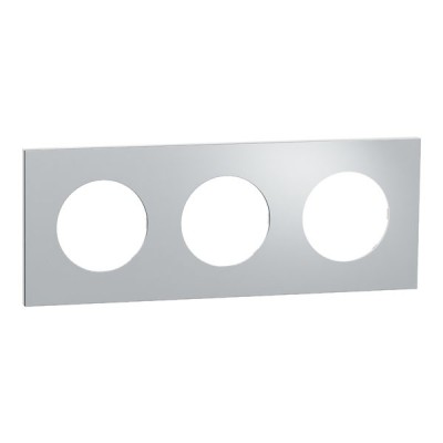 Schneider Odace Métal - plaque de finition 3 postes - effet Aluminium support blanc - Réf : S914706