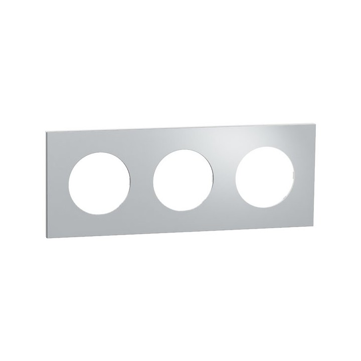 Schneider Odace Métal - plaque de finition 3 postes - effet Aluminium support blanc - Réf : S914706