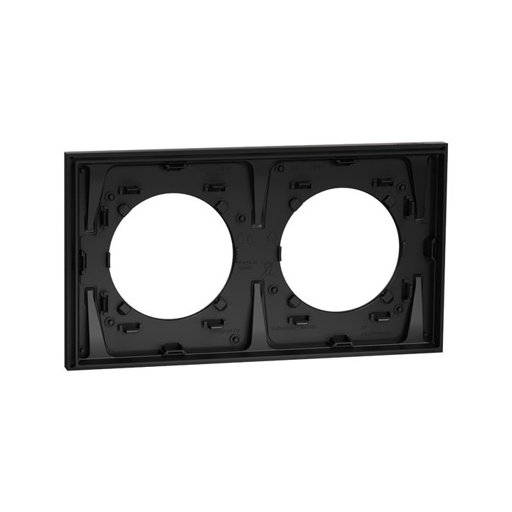 Schneider Odace Métal - plaque de finition 2 postes - effet Titane support noir - Réf : S915704