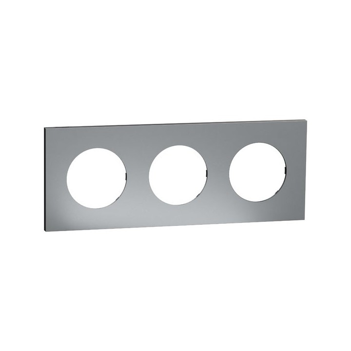 Schneider Odace Métal - plaque de finition 3 postes - effet Titane support noir - Réf : S915706